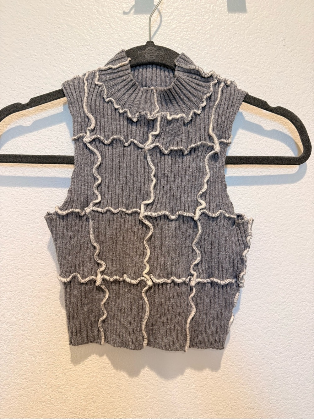 Sleeveless Grey Ruffle-Trim Crop Top